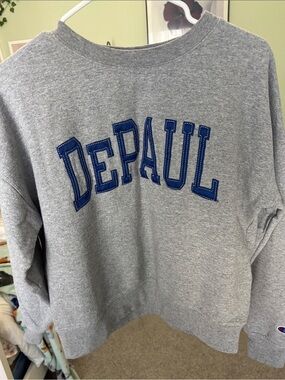 Champion Grey Crewneck with Blue DEPAUL Applique